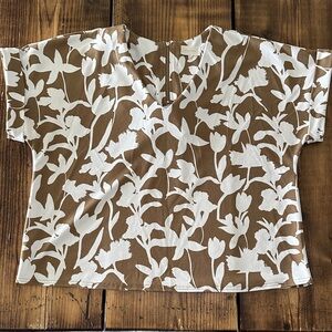 MELLODAY Brown and White Floral V-Neck Short Sleeve Tunic